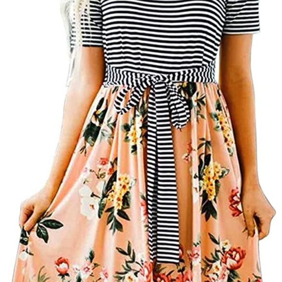 MEROKEETY Women's Summer Striped Ruffle Sleeves - Picture 4 of 4